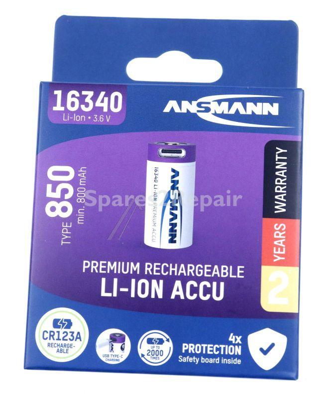Ansmann Battery Consumer - 16340 1300-0015 Liion Battery 850mah With Usb-c Charging Socket