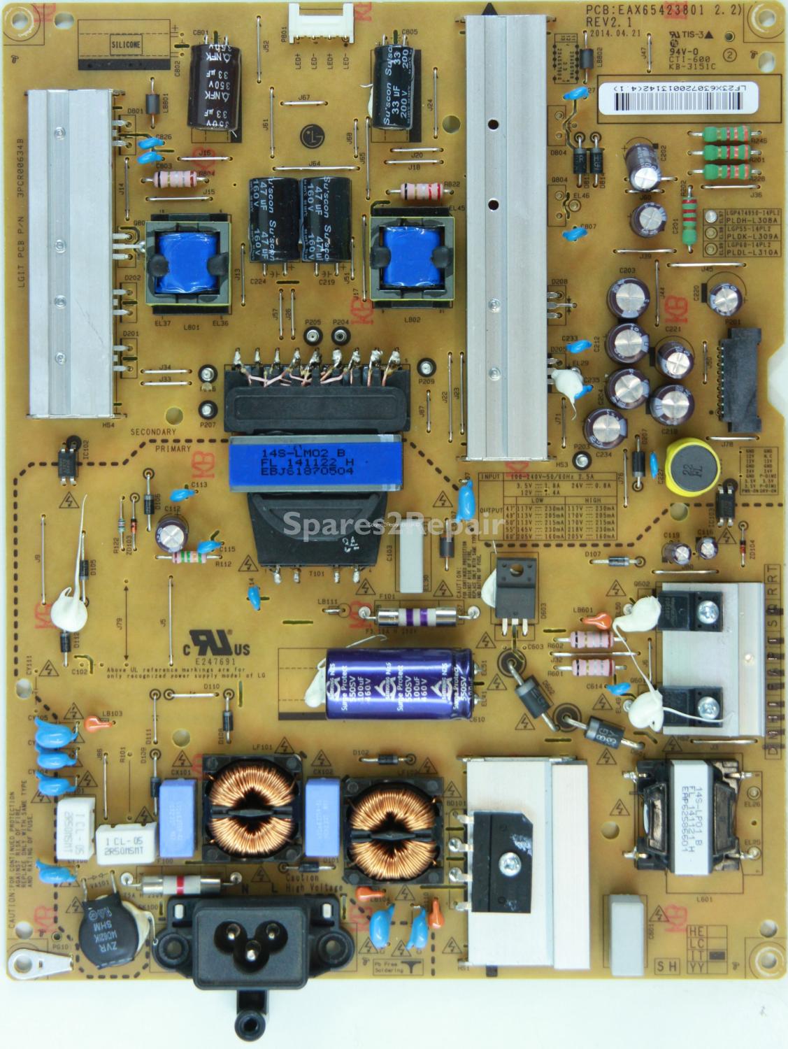LG 50LB580V - Power Supply - EAY63072001 - EAX65423801(2.2) - REV2.1 - 3PCR00634B - LGP474950-14PL2 - PLDH-L308A - IT