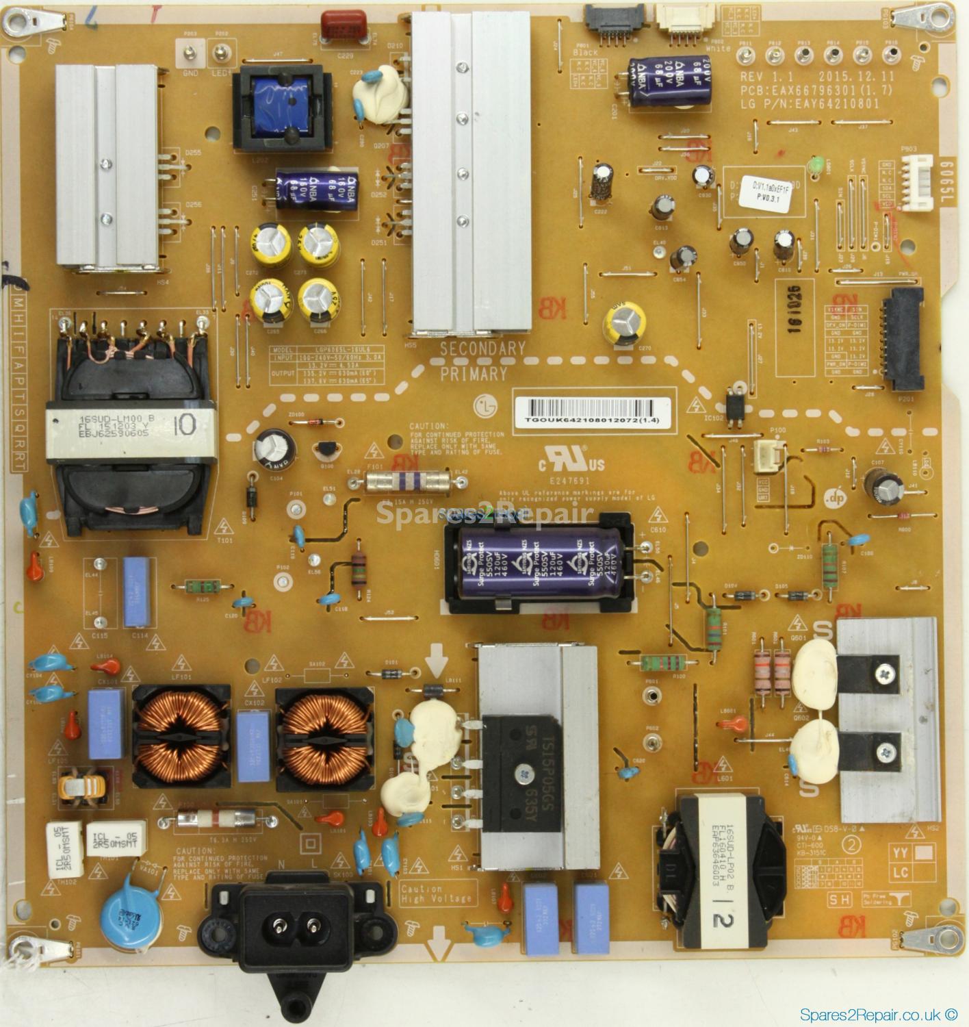 LG 65UH650V - Power Supply - EAY64210801 - EAX66796301(1.7) - REV 1.1 - LGP6065L-16UL6