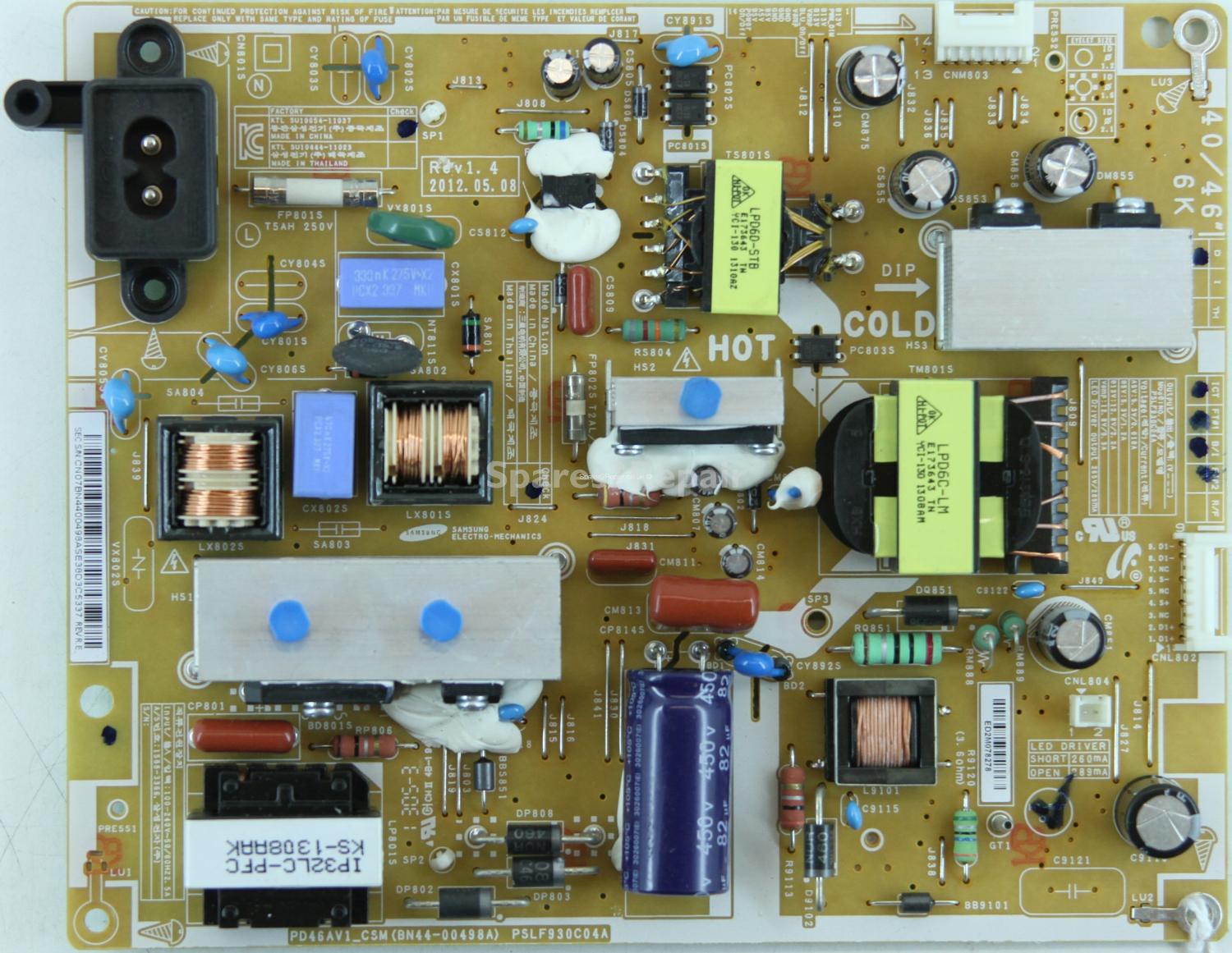 Samsung UE40EH5300K - Power Supply - BN44-00498A - REV R.D - SU10054-11037 - Rev1.4 - PSLF930C04A